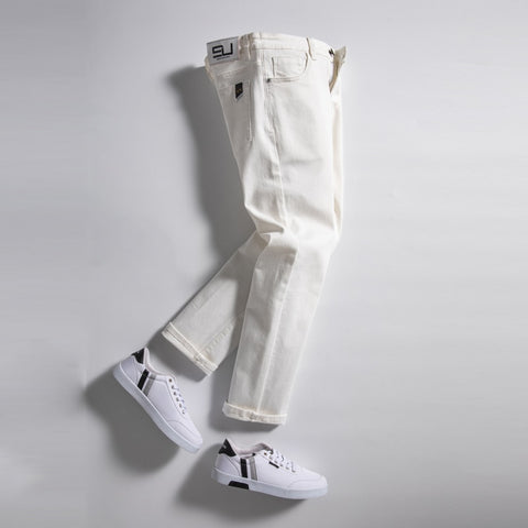 2023 Men White Jeans Fashion Casual Classic Style Regular Straight  Fit Soft Trousers Male  Advanced Stretch Pants