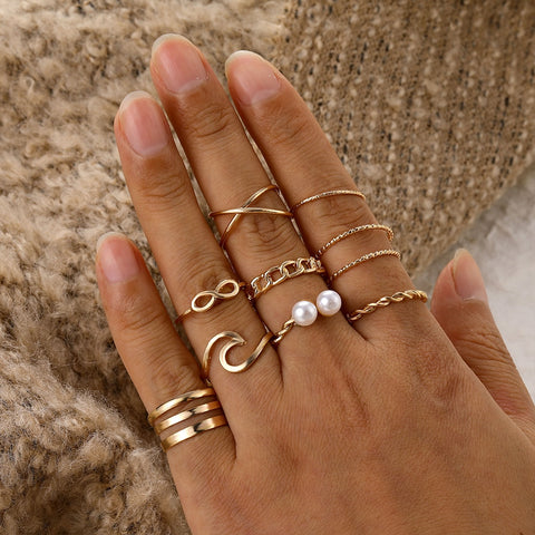 Boho Gold Silver Color Pearl Rings Set For Women