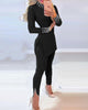 Suit Casual Knit Beaded Side Slit Long Sleeve Top Sweater Long Pants Set