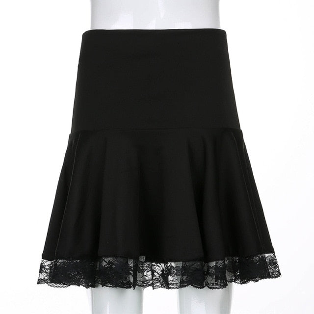 High Waist Skirt Gothic Black Lace Patchwork Mini Skirt
