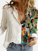Turn-Down Collar Blouse Shirt Autumn Floral Print Vintage Loose Button Top