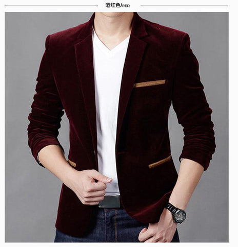 Fall 2018 new men's clothing Cultivate one's morality thickening corduroy leisure suit Fashion pure color BO