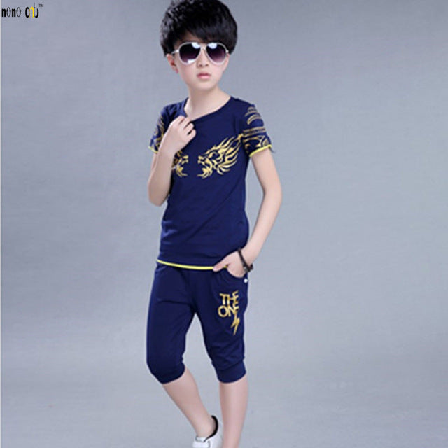 Big Boy Clothes Set T Shirt & Pants Short Sleeve Cartoon Summer Boys School Sport Kids Clothing Suit 5 6 7 8 9 10 11 12 Years
