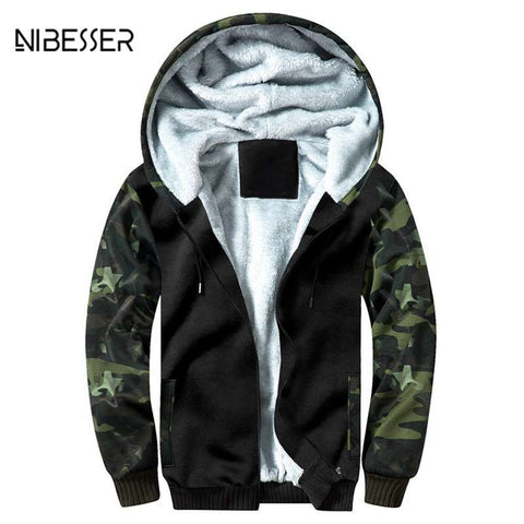 NIBESSER Men Hooded Men's Jackets Plus Velvet Thick Warm Male Jackets And Coats Solid Color Casual Jacket For Men Winter Jacket