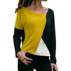 Skew Collar Patchwork Shirt Slim Office Lady Blouses Basic Tops