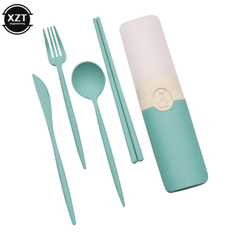 Portable Reusable Spoon Fork Chopsticks Knife Wheat Straw Tableware Cutlery Set Travel Picnic Camping Dinnerware Kits
