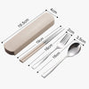 Outdoor Reusable Practical Transparent Cover Wheat Straw Slot Design Cutlery School Tableware Box Set With Storage Bag Travel