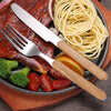 Imitation Wooden Handle Stainless Steel Dinnerware Set Portable Retro Knife Fork Spoon Cutlery Kitchen Tableware