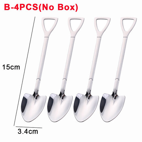 4/1PCS Shovel Spoons Creative Stainless Steel Coffee Tea Spoon For Ice Cream Dessert Watermelon Kitchen Tableware Cutlery Sets