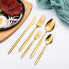 Thin Handle Tableware Stainless Steel Gold Cutlery Dining Fork Spoon Knife Teaspoon Gift Set Silverware Kitchen Accessories