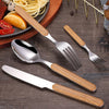 Imitation Wooden Handle Stainless Steel Dinnerware Set Portable Retro Knife Fork Spoon Cutlery Kitchen Tableware
