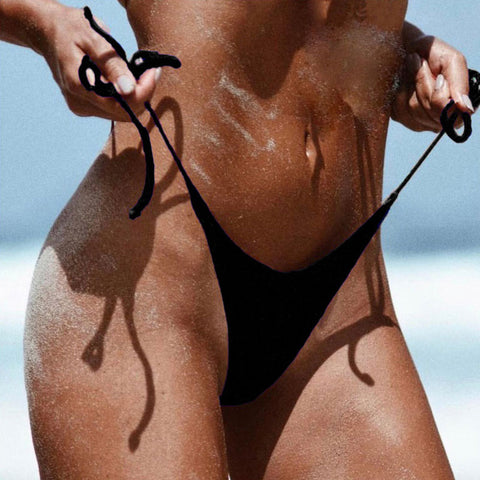 Sexy Micro Bikini Bottoms Lace Up G String Thong Women&#39;s Swimsuit Beach Swimwear Female Stylish Solid Low Rise Bathing Suits