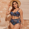 L-4XL Plus Size Swimswear Fat Lady Woman Two Piece Leopard Print Beachwear Hard Bag High Waist Drawstring Gathering Swimsuit