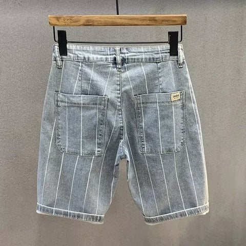 Striped Denim Shorts For Men's Summer Thin And Loose Fitting Trendy Casual Capris For Young High-end Casual Versatile Shorts