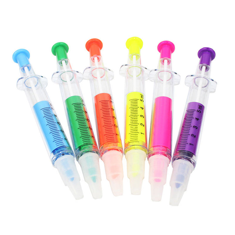 6 Pcs Needle Cylinder Ballpoint Pen Highlighter Stationery Office Supply School Cute Kawaii Nurse Novelty Paint Gift