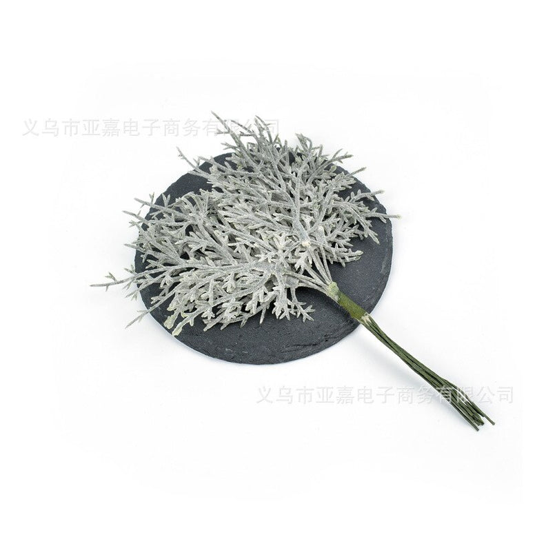 2PCS Forest Small Objects Emulated Leaves Fleshy Rime Hair Decoration Hat Accessories Flowers White Frost Green Leaves