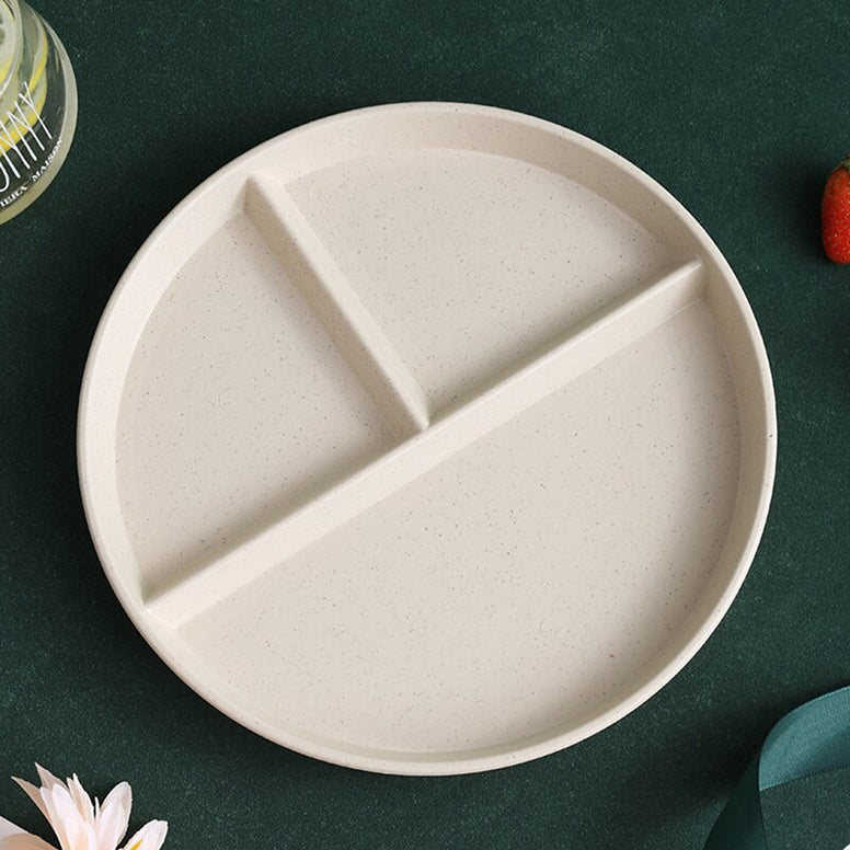 Three-Grid Food Dish Microwave Safe PP Round Reusable Dinner Plate Dinnerware For Adult Portion Control Diet Compartments Dish