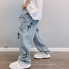 Men's Straight Slacks Korean Fashion Baggy Jeans Hip Hop Loose Wide-leg Pants Elastic Waist Student Denim Trousers