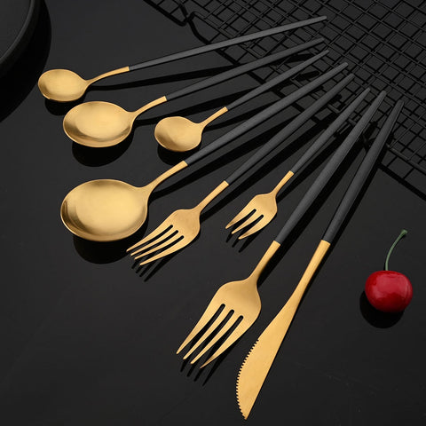 Tableware Stainless Steel Black Gold Flatware Cutlery Set Dinnerware Dinner Knife Coffee Spoon Fork Salad Fork Spoon Silverware
