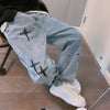 Men's Straight Slacks Korean Fashion Baggy Jeans Hip Hop Loose Wide-leg Pants Elastic Waist Student Denim Trousers