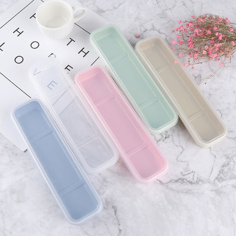 1PC Travel Outdoor Reusable Wheat Straw Tableware Box School Home Slot Design Practical Cutlery Transparent Cover 21*5.4*2.7cm