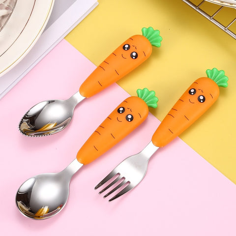 3/1pcs Baby Gadgets Tableware Children Utensil Stainless Steel Toddler Dinnerware Cutlery Cartoon Infant Food Feeding Spoon Fork