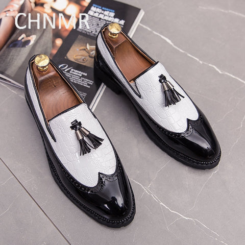 CHNMR-S Big Size Fashion Thick base England Style Shoes For Men genuine leather Color matching Pointed Toe Comfortable Block