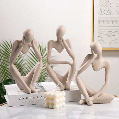 NORTHEUINS 13cm Resin Abstract Thinker Statues Nordic Art Figure Figurines Home Interior Office Desktop Decor Accessories Object