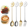 304 Stainless Steel Cartoon Coffee Cake Spoon Star Moon Stirring Teaspoon Fruit Small Fork Kitchen Tableware Dessert Scoop