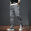 Mens Jeans 2022 Spring Grey Denim Pants Joggers Stretch Baggy Washed Side Patchwork Elastic Wiast Men Jeans Homme