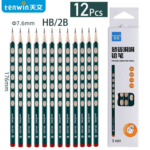 Tenwin 12PCs Practical Natural Wood Pencil HB Black Hexagonal Non-toxic Standard Pencil For Kids Stationery Office School Supply