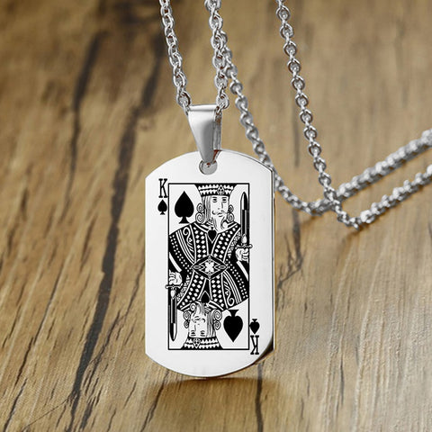 Poker Pendant Necklace Stainless Steel Playing Cards J Q K Necklaces For Men Women Jack Queen King Jewelry Accessories