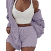 Pajamas Set Lady Female Soft Warm Long Sleeve Exposed Navel Vest Shorts Set