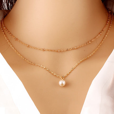 Women's Pearl Necklace Gold Beads Pendant