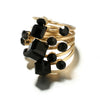 Tocona Vintage Antique Gold Black Rhinestone Opening Knuckle Finger Midi Rings Set