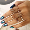 Tocona Bohemian Vintage Gold Crescent Geometric Joint Ring Set