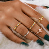 Tocona Bohemian Vintage Gold Crescent Geometric Joint Ring Set