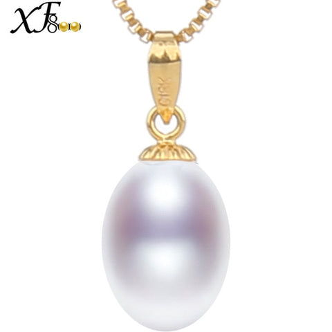 Pure 18K Yellow Gold Necklace Pendant Natural Freshwater Pearl