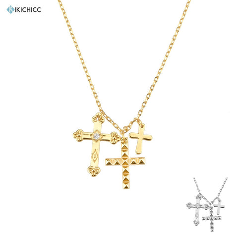 KIKICHICC Gold 925 Sterling Silver Small Three Cross Pendant