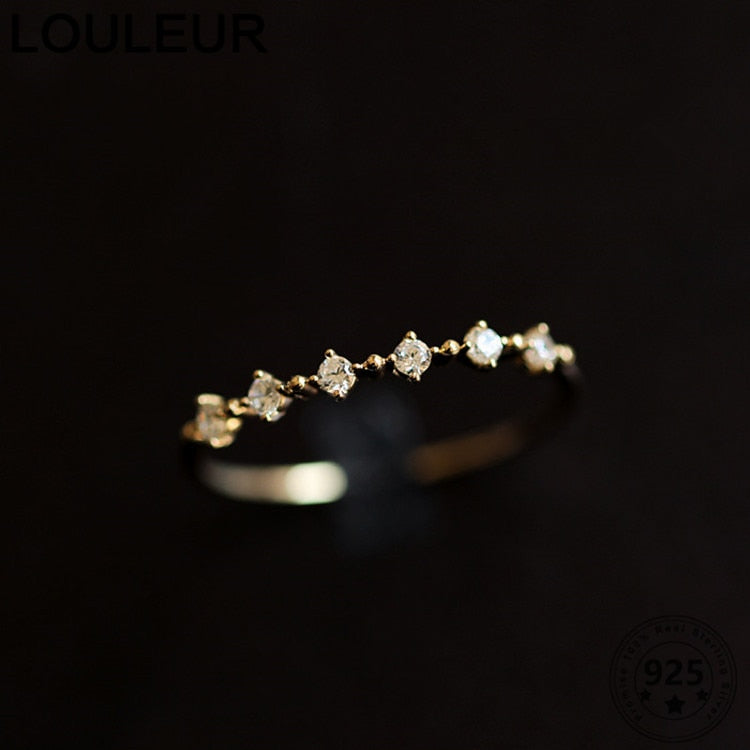 Louleur Zircons Thin Rings 14K Gold For Women