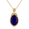 Vintage Carving Oval Sapphire Gemstones Blue Crystal Pendant Necklaces for Women