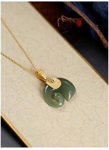 Vintage White Hetian Jade Elephant Pendant 18K Gold Plated Chain Necklace