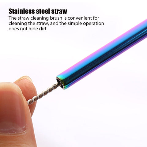 5pc Rainbow Color Reusable Stainless Steel Straw Set with Cleaner Brush