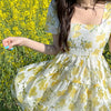 Short Sleeve Elegant Mini Dress Women Fairy Design Casual Vintage Floral Dress