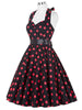 Vintage Sexy Polka Dot Print Halter Party Dresses