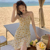 V-neck Floral Summer Holiday Fashion Korean Style Slim A-line