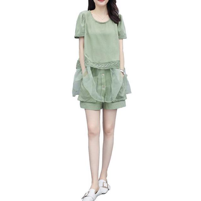 Patchwork Short-sleeve Tops and Shorts Suits Fashion Casual Set