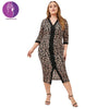 Middle sleeve leopard print one step skirt large size European v-neck long dress Abaya