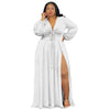 Long Sleeve V-Neck Slit Strap 2022 Prom White Dresses