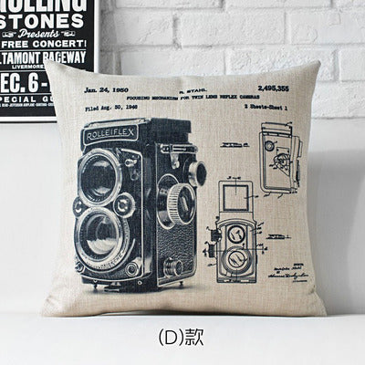 Vintage Camera Cushion Retro Buildings Decorative Pillow